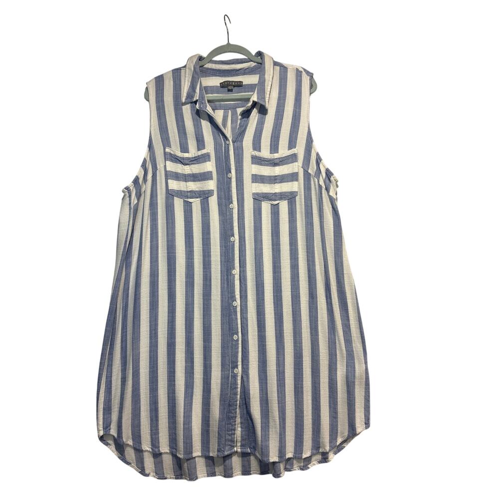 Sharagano Blue White Striped Sleeveless Dress 22W